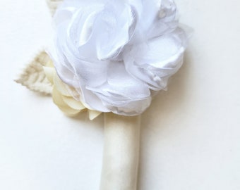 Boutonniere Ivory White Black Grey Satin and Velvet with Pearls with Pin