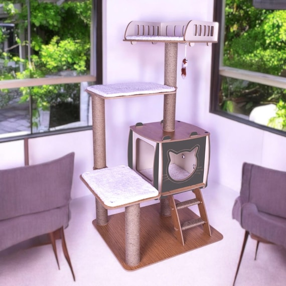 47" Cat Tree, Multi-Level Cat Condo House with Scratching Posts