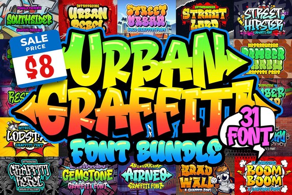 31 Lettertypen, Graffiti Font-Bundel, Graffiti-Lettertype.
