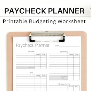 Paycheck Planner Printable Budgeting Worksheet - Zero based budget PDF