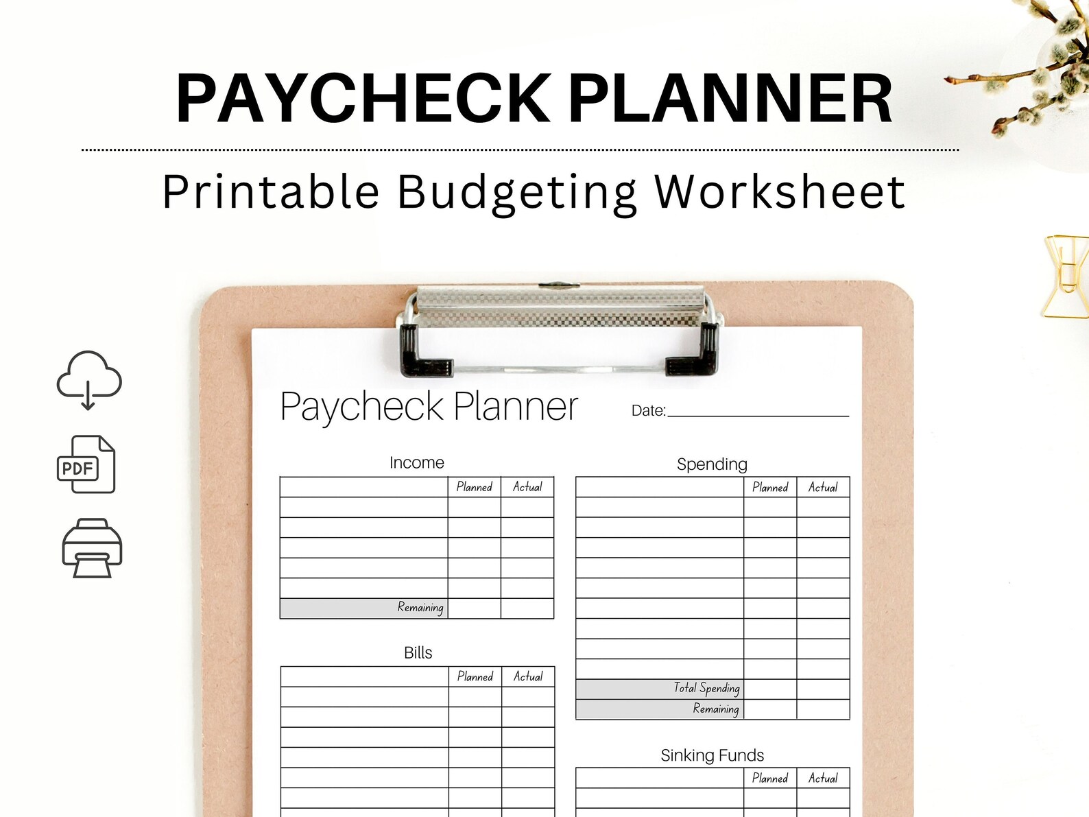 Paycheck Planner Printable Budgeting Worksheet - Zero Based Budget PDF ...
