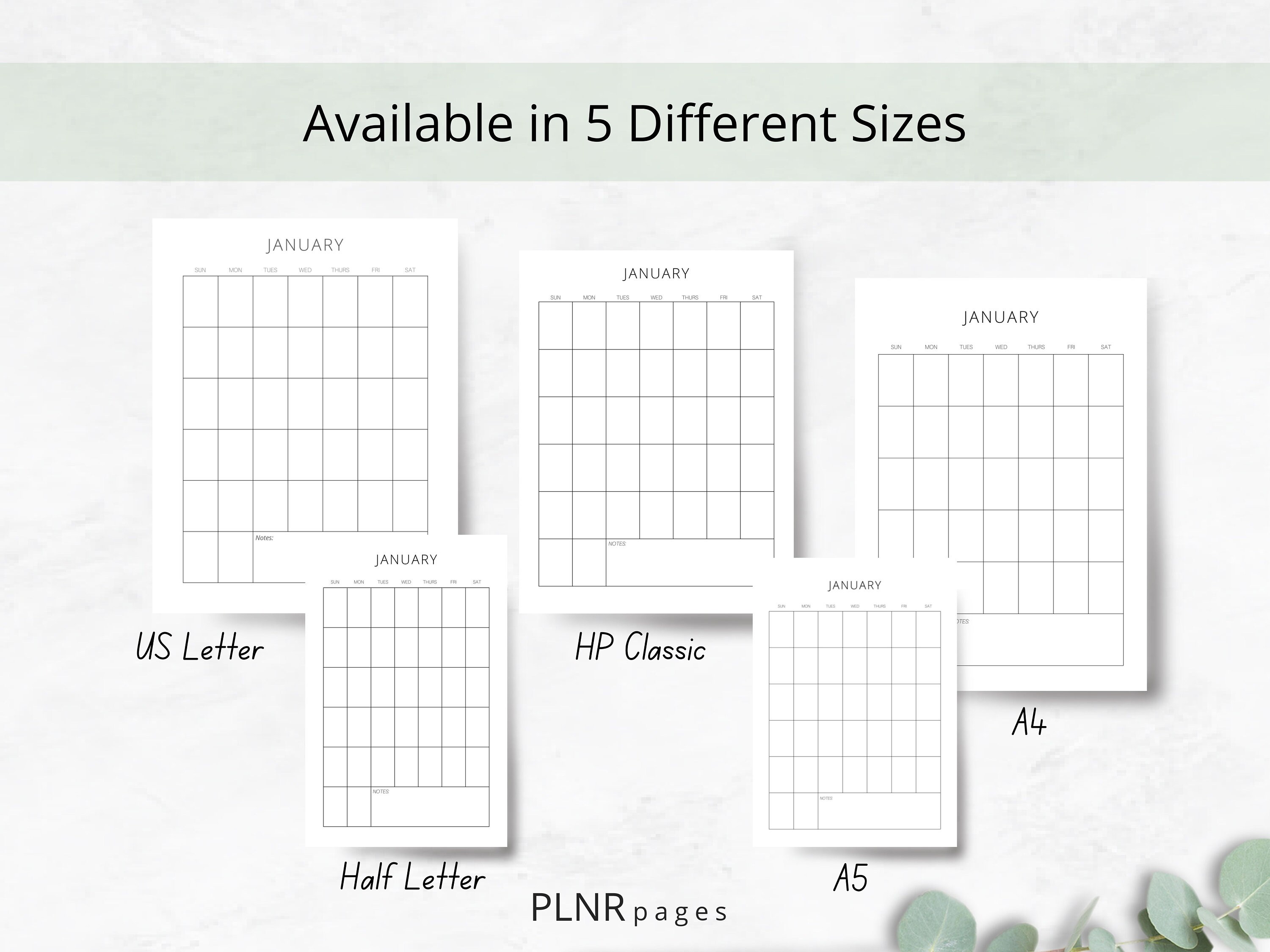 Blank Calendar Printable Planner Page - 1 Page Vertical Calendar ...