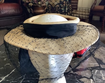 Vintage Himelhochs of Detroit Raffia Open Top Hat With Black  display picture 1