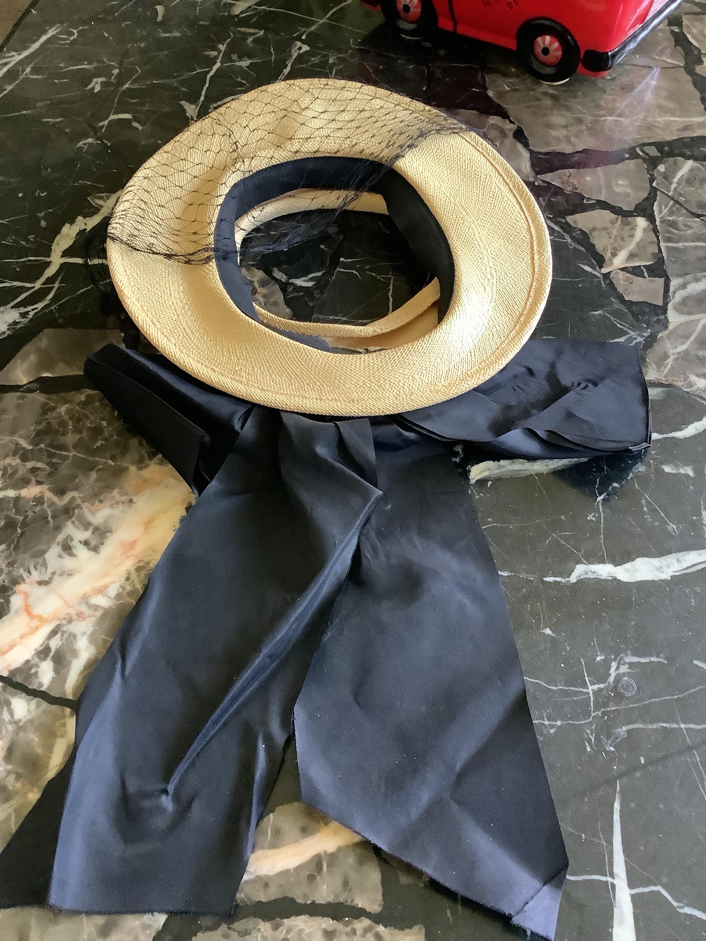 Vintage Himelhochs of Detroit raffia open top hat with black veil and bow Vintage Himelhochs of Detroit Raffia Open Top Hat With Black  main image 3