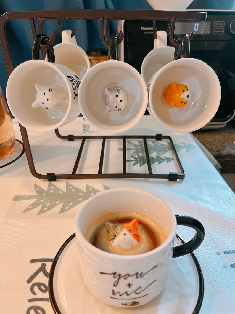 200ML Ceramic Cat Pattern Cups and Saucers Set Cute Animal Etsy