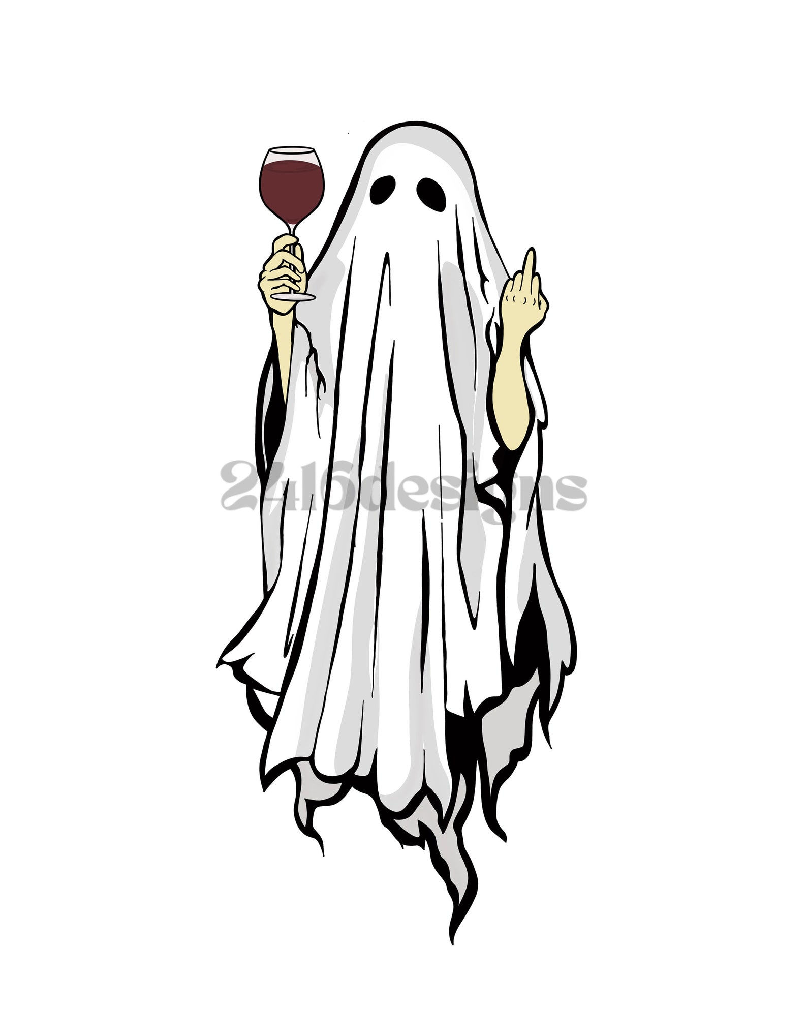 Printable Halloween Theme Wall Decor, Wine Loving Ghost With an IDGAF