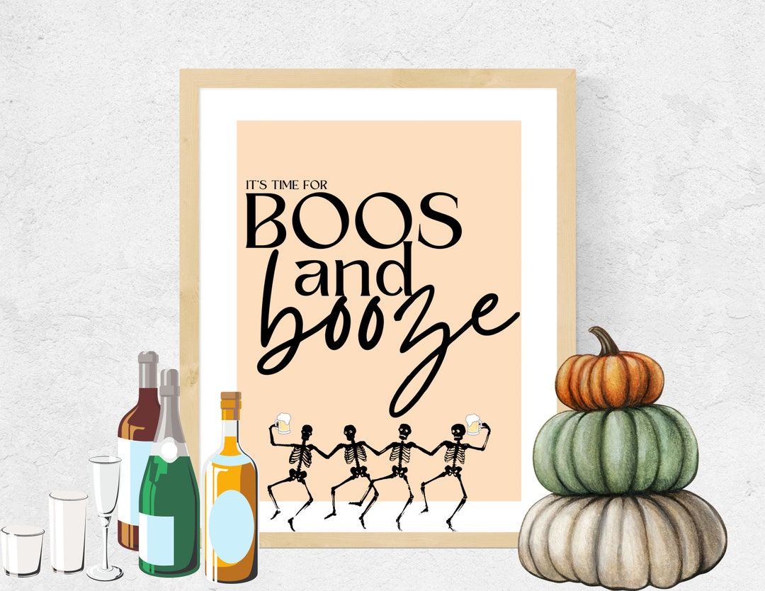 Printable Boos and Booze Halloween Bar Art Wall Decor, Digital Download ...