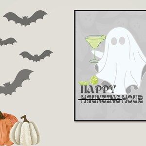 Afdrukbaar decor, Ghost Happy Hour, Spookuur, Halloween Bar Cart Wall Art