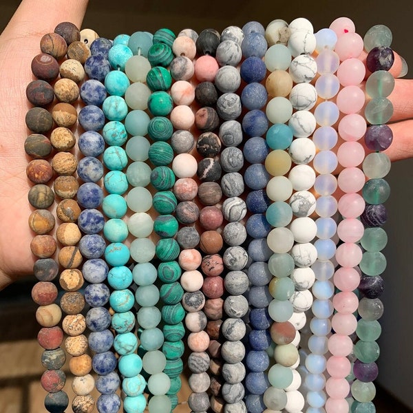 Matted Gemstone Round Beads Healing Energy Loose Beads For Bracelet Necklace DIY Jewelry Making Design 4mm 6mm 8mm 10mm 12mm Genuine Stone