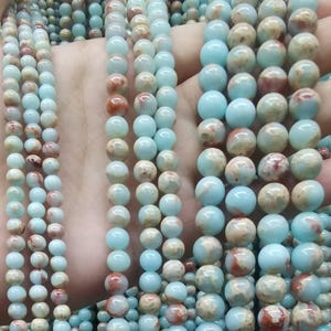 Blue Imperial Jasper Round Smooth Beads Healing Energy Loose Gemstone Beads For Bracelet Necklace DIY Jewelry Making Design Bulk Lot Options