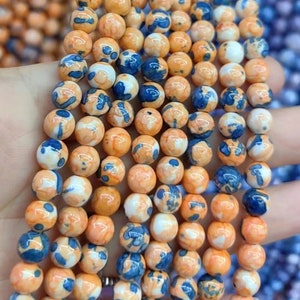 Yellow Blue Stone Round Beads Gemstone Round Smooth Bead Healing Stone Loose Beads For Bracelet Necklace DIY Jewelry Making 4mm 6mm 8mm 10mm