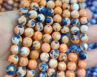 Cuentas redondas de piedra azul amarilla, cuentas redondas lisas, cuentas sueltas de piedra curativa para pulsera, collar, fabricación de joyas DIY, 4mm, 6mm, 8mm, 10mm