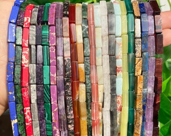Natural Tube Pipe Shape Stone Beads Faceted Rectangle Gemstone Loose Spacer Energy Healing Stone for DIY Jewelry Making 4x13mm Square Tube