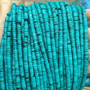 2 x 4 mm Blau Türkis Heishi Disc Perlen Edelstein lose Perle für DIY Schmuckherstellung Rondelle Reifen Form Spacer Perlen gefärbte Türkis Rocailles