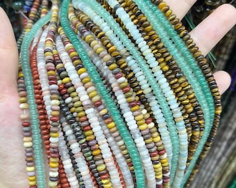 Natürliche 2 * 4 mm Edelstein Rondelle Perlen Kristall Achat Stein Rondelle Perlen Hochglanzpolierte Rondelle Form Lose Perlen für DIY Schmuckherstellung