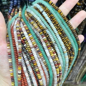 Natural 2*4mm Gemstone Rondelle Beads Crystal Agate Stone Rondelle Beads Highly Polished Rondelle Shape Loose Beads for DIY Jewelry Making