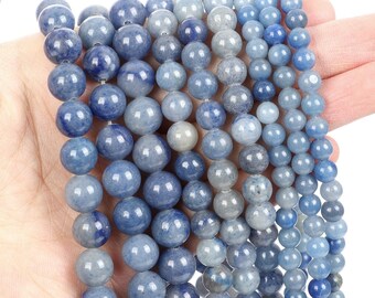Perles rondes lisses d'aventurine bleue véritable de 8 mm, énergie de guérison, perles de pierres précieuses en vrac pour bracelet, collier, fabrication de bijoux à bricoler soi-même, options de lots en vrac