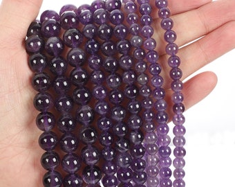 Natural Amethyst Round Beads Genuine Natural Loose Round Semi Precious Purple Amethyst Gemstone Beads 4mm 6mm 8mm 10mm 12mm Bulk Lot Options