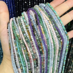 Natural Crystal Agate Stone Faceted Rondelle Beads 2*3mm 3*4-4.5mm Gemstone Rondelle Shape Cut Bead Round Loose Beads for DIY Jewelry Making
