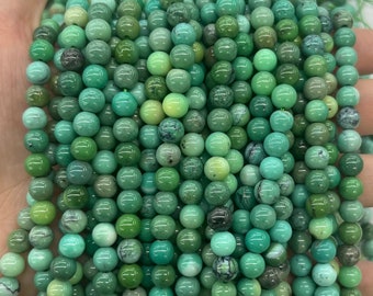 Perles rondes et lisses d'agate d'herbe verte, énergie de guérison, perles de pierres précieuses en vrac pour bracelet, collier, fabrication de bijoux à bricoler soi-même, conception Options de lots en vrac
