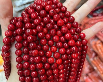 2-10mm Red Coral Round Beads Healing Yoga Energy Gemstone Round Loose Bead for Bracelet Necklace DIY Jewelry Making Design AAA Quality 15.5"