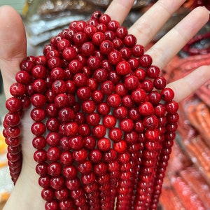 2-10mm Red Coral Round Beads Healing Yoga Energy Gemstone Round Loose Bead for Bracelet Necklace DIY Jewelry Making Design AAA Quality 15.5&quot;