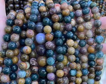 Natürliche Ozean Achat Runde Glatte Perlen Healing Energie Lose Edelstein Perlen Für Armband Halskette DIY Schmuck machen Design Masse Lot Optionen