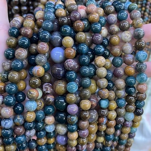 Natural Ocean Agate Round Smooth Beads Healing Energy Loose Gemstone Beads For Bracelet Necklace DIY Jewelry Making Design Bulk Lot Options