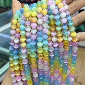 Natural Cat Eye Selenite 8mm Round Beads with Rainbow Dyed Color High Quality Genuine Cat&#39;s Eye Selenite Gemstone Round Bead Bulk Lot Option
