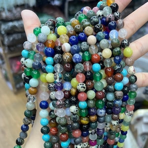 Natural Mix Stone Jasper Round Beads Healing Energy Gemstone Random Round Loose Beads for Bracelet Necklace DIY Jewelry Making 4mm 6mm 8mm