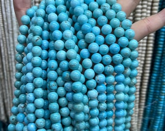 Perles rondes bleu turquoise, énergie de guérison, pierres précieuses, perles en vrac pour bracelet, collier, fabrication de bijoux à bricoler soi-même, 4 mm 6 mm 8 mm 10 mm Options de lot en gros