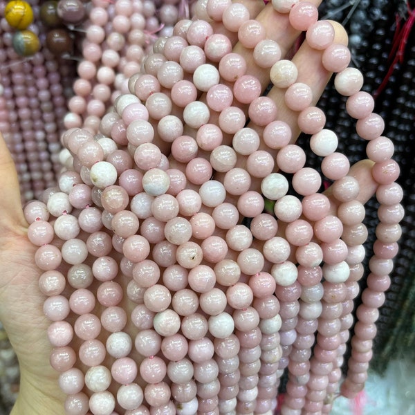 Natural Pink Opal Smooth Round Beads Pink Stone Gemstone 6mm 8mm 10mm Round Loose Beads Full Strand Polished Real Pink Opal Bulk Lot Options