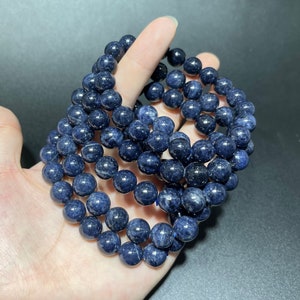 Natural Blue Sapphire Handcraft Bracelets Healing Energy Gemstone Round Beads Bracelet by Jewelry Making Fashion Design AAA Quality 7.5inch