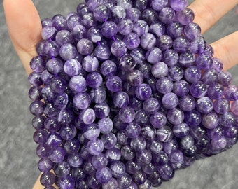 Chevron Amethyst Round Beads Genuine Natural Loose Round Semi Precious  Dream Amethyst Gemstone Beads 4mm 6mm 8mm 10mm 12mm Bulk Lot Options