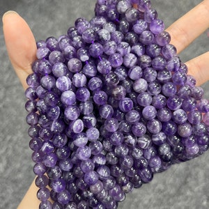 Chevron Amethyst Round Beads Genuine Natural Loose Round Semi Precious Dream Amethyst Gemstone Beads 4mm 6mm 8mm 10mm 12mm Bulk Lot Options