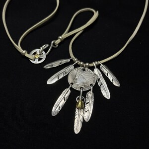 Japan Takahashi Goro Necklace Indian Head 26mm Big Feather 7x40mm Small Feather 6x33mm Retro Sterling 925 Silver Hip Hop Style Necklace 44cm