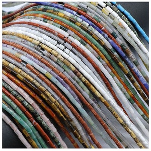 Natural Tube Pipe Shape Stone Beads Healing Energy Gemstone Loose Beads Stone Spacer Beads for DIY Jewelry Making 2x4mm Gemstone Round Tube