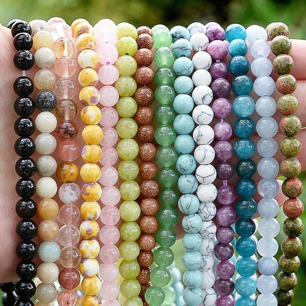 70 Options Natural Gemstone Round Smooth Beads Healing Genuine Stone Loose Beads For Bracelet Necklace DIY Jewelry Making 4mm 6mm 8mm 10mm