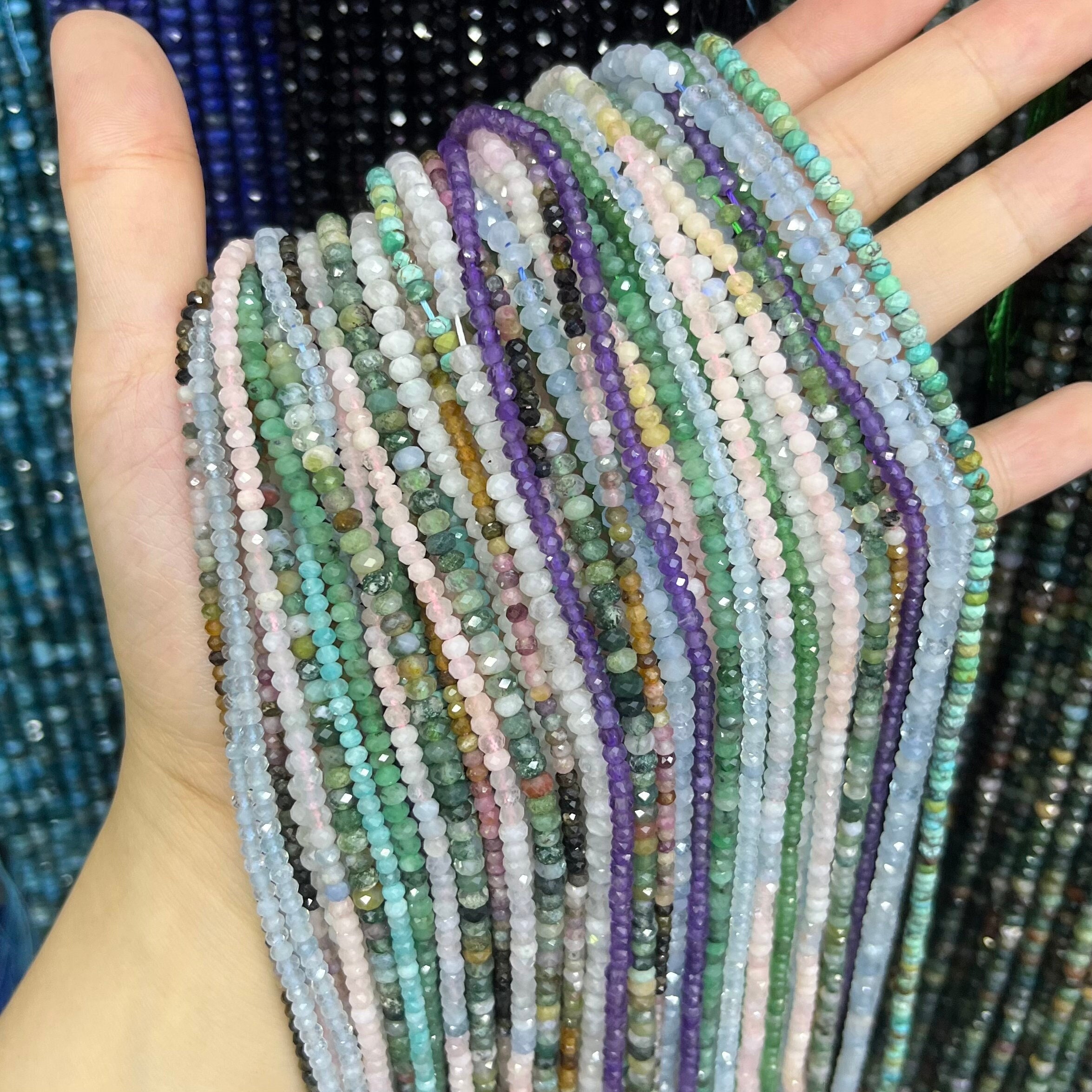 Natural Faceted Gemstone Rondelle Bracelet – 2x4mm, 7.5 Inches, Stretchy – Multicolor AAA-1262848