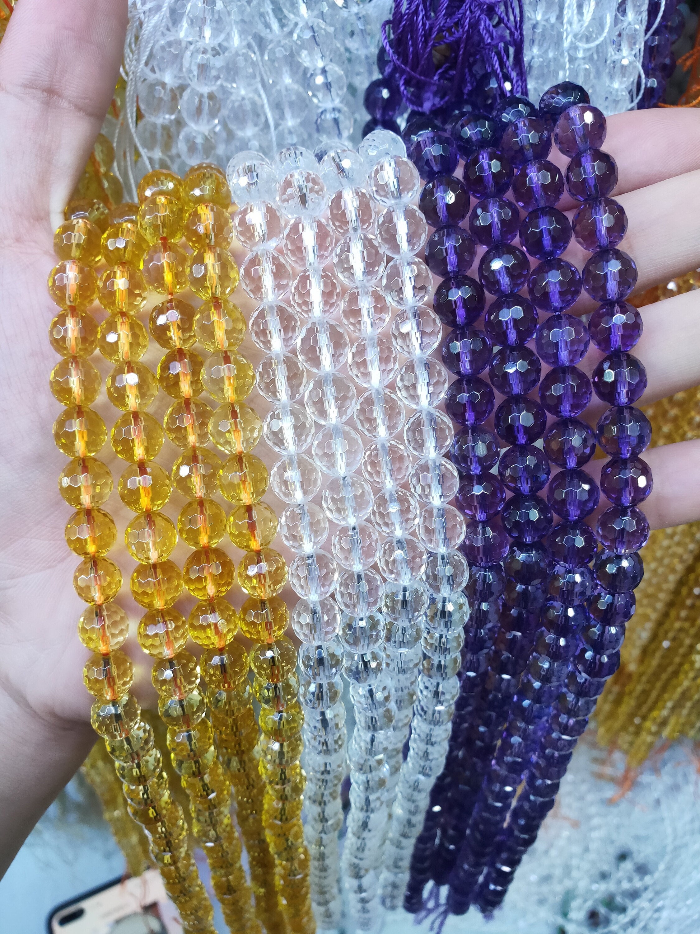 128 micro facettes rondes améthyste citrine quartz clair finement taillées perles rondes pierres précieuses perles en vrac pour la fabrication de bijo