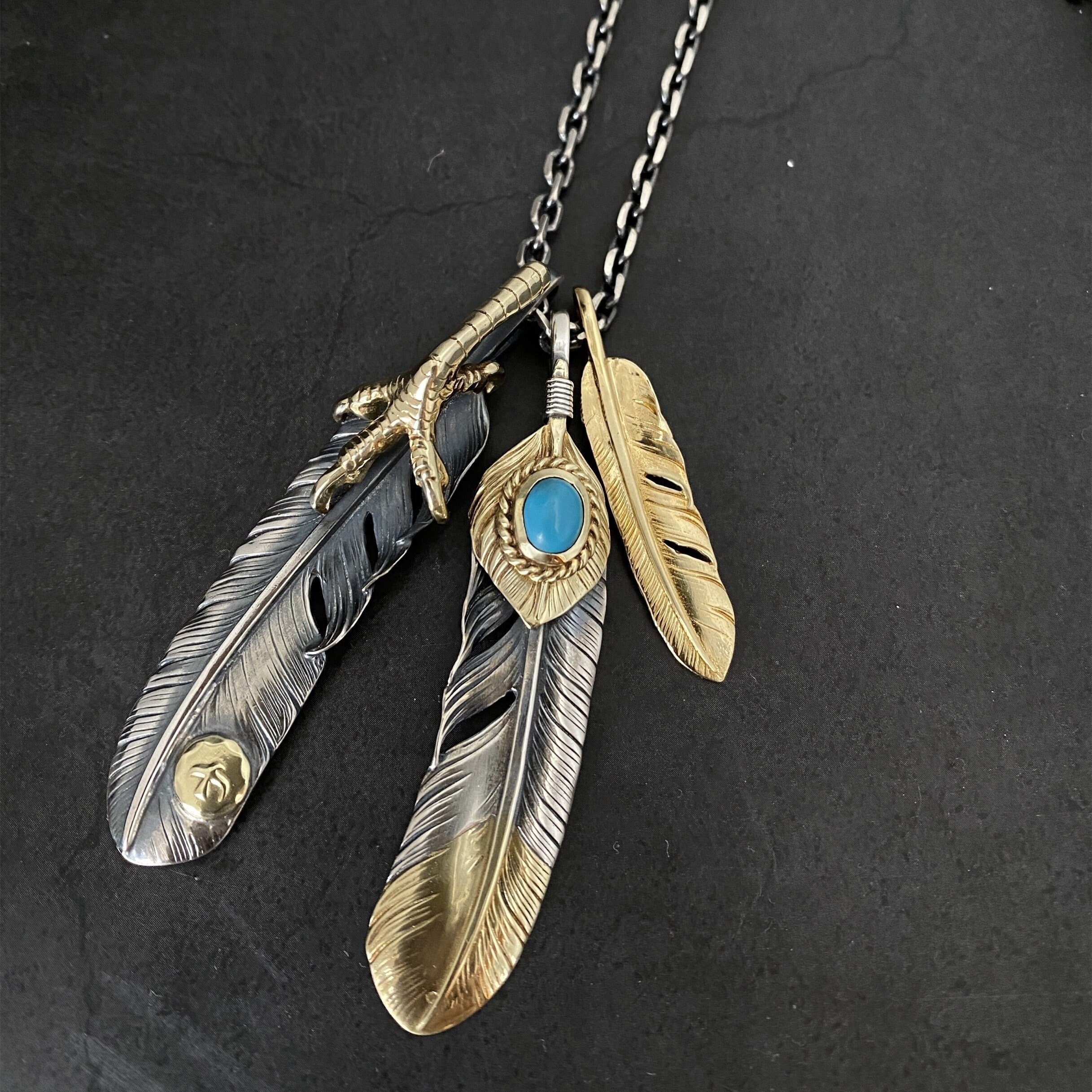 Takahashi Goros Feather Blue Turquoise Necklace Two Big Takahashi Goros Feather Blue Turquoise Necklace Two Big