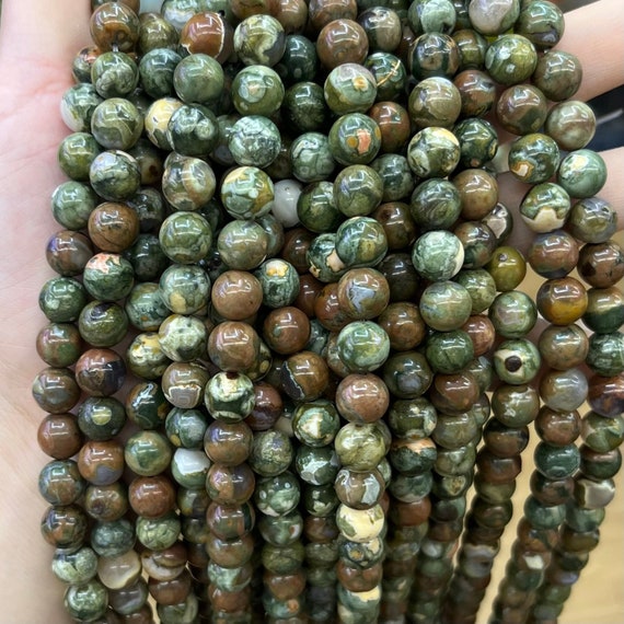 Natural Rainforest Rhyolite Jasper Round Beads 4mm 6mm 8mm 10mm Green Brown Orange Brown Stone Bead for Bracelet Necklace DIY Jewelry Making