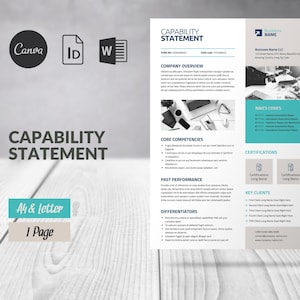 Business Capability Statement Template Canva Editable, Business Document Capability, Flyer Business Profile, Company Profile Template
