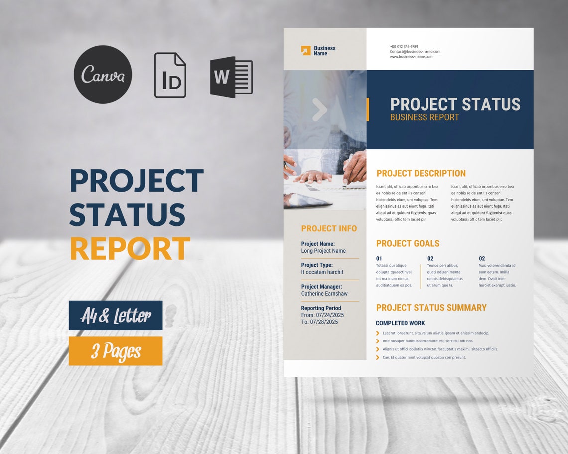 Project Status Report Template Canva, Project Summary MS Word, Progress ...