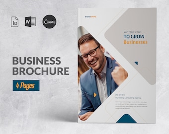 Modelo de folheto de negócios Canva, folheto corporativo bifold, modelo de folheto da empresa, apresentação de negócios Indesign, palavra de folheto da empresa