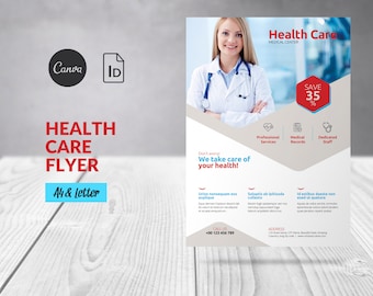 Medical Health Care Service Flyer Template, Canva Editable Healthcare Flyer, Medical Care Business, Hospital Service Poster, Clinic Leaflet
