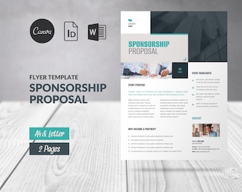 Sponsorship Proposal Template Canva, Flyer Event Charity Nonprofit, Fundraising Request, Sponsorship Word Layout Indesign