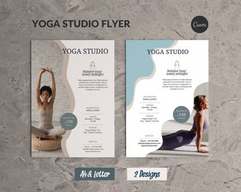 Flyermall för yogaklass, redigerbar i Canva, yogainstruktör, färdig flyger för yogastudio, design av meditationsflyer, yogalärare