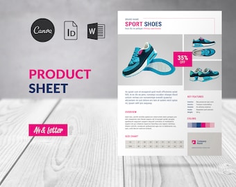 Product Data Sheet Template Canva, Technical Data Sheet Word Editable Design, Product Specification Sheet, Product Flyer Marketing Template