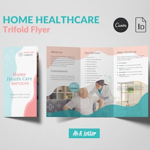 Home Health Care Flyer Tri-Fold Canva Template, Caregivers Senior Care Flyer, Home Care Assistance Elderly Care, Home Nursing Flyer Trifold